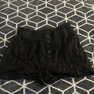 High-Waist Black Button-Front Women's Shorts